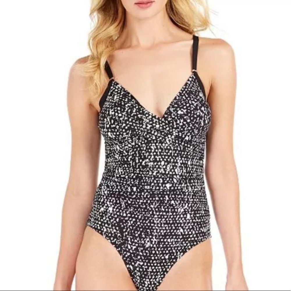 NWT Calvin Klein Twist Front Black/White One Piece swimsuit